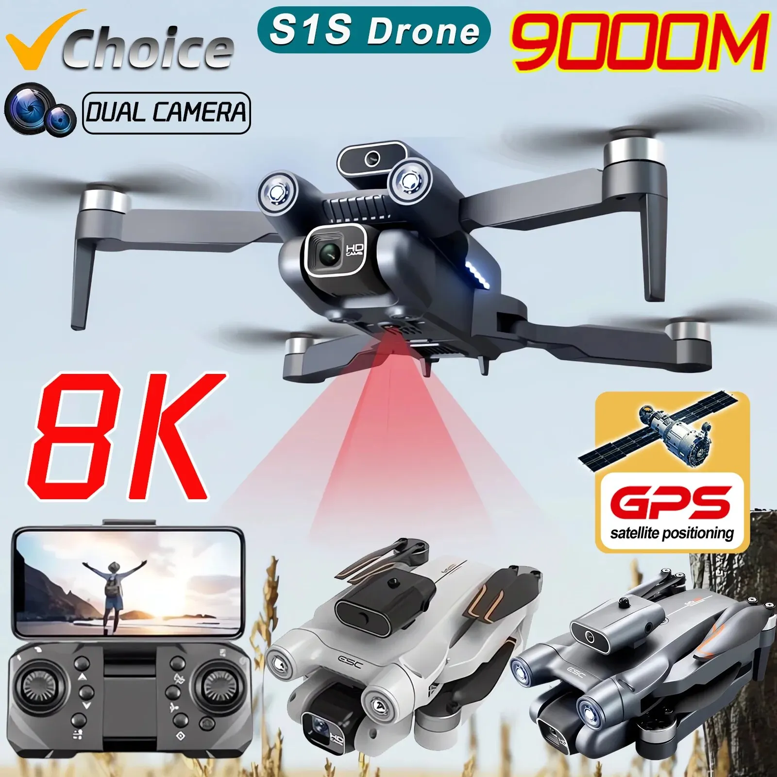 Drone Photogrammetry - プロのブラシレスモーター付きドローン,GPS付きクワッドコプター,折りたたみ式HDデュアルカメラ,s1s,5g,8k,新品