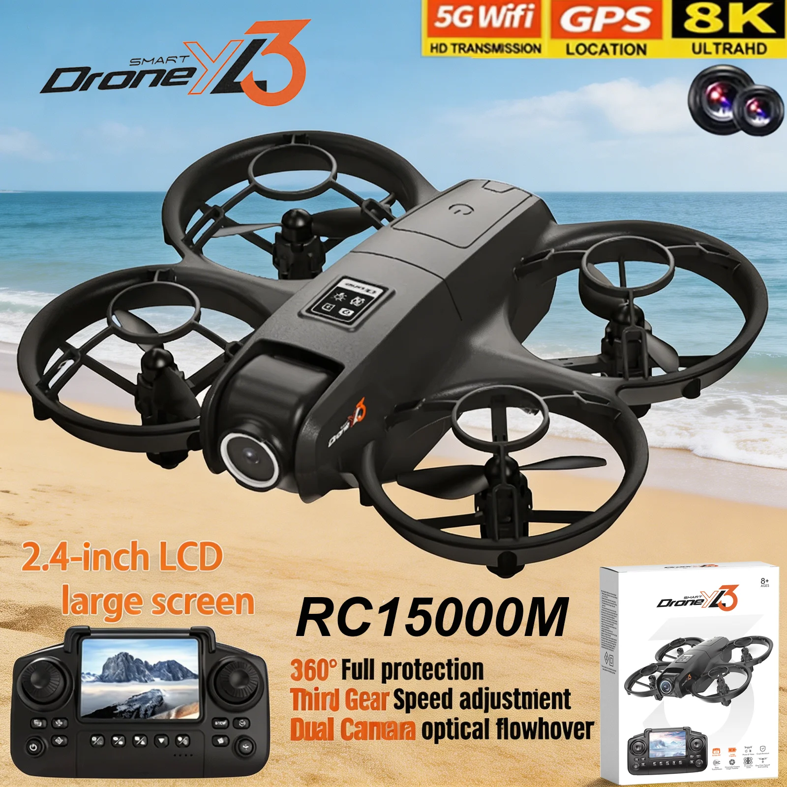 Drone Multispectral - 新型YL3 RCドローン 8K 1080P広角デュアルHDカメラ搭載 折りたたみ式クアッドコプター WiFi