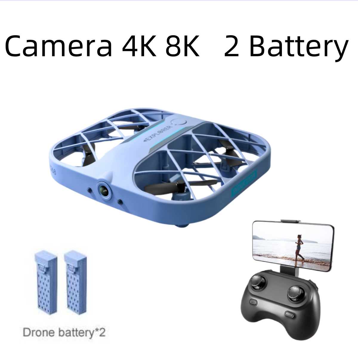 Drone Cinematic - JJRC H107 FPV RCドローン（バッテリー2個付き）、8K/4Kカメラ搭載クアッドコプター、リモコン付きドローン、男の子向けクリスマスプレゼント